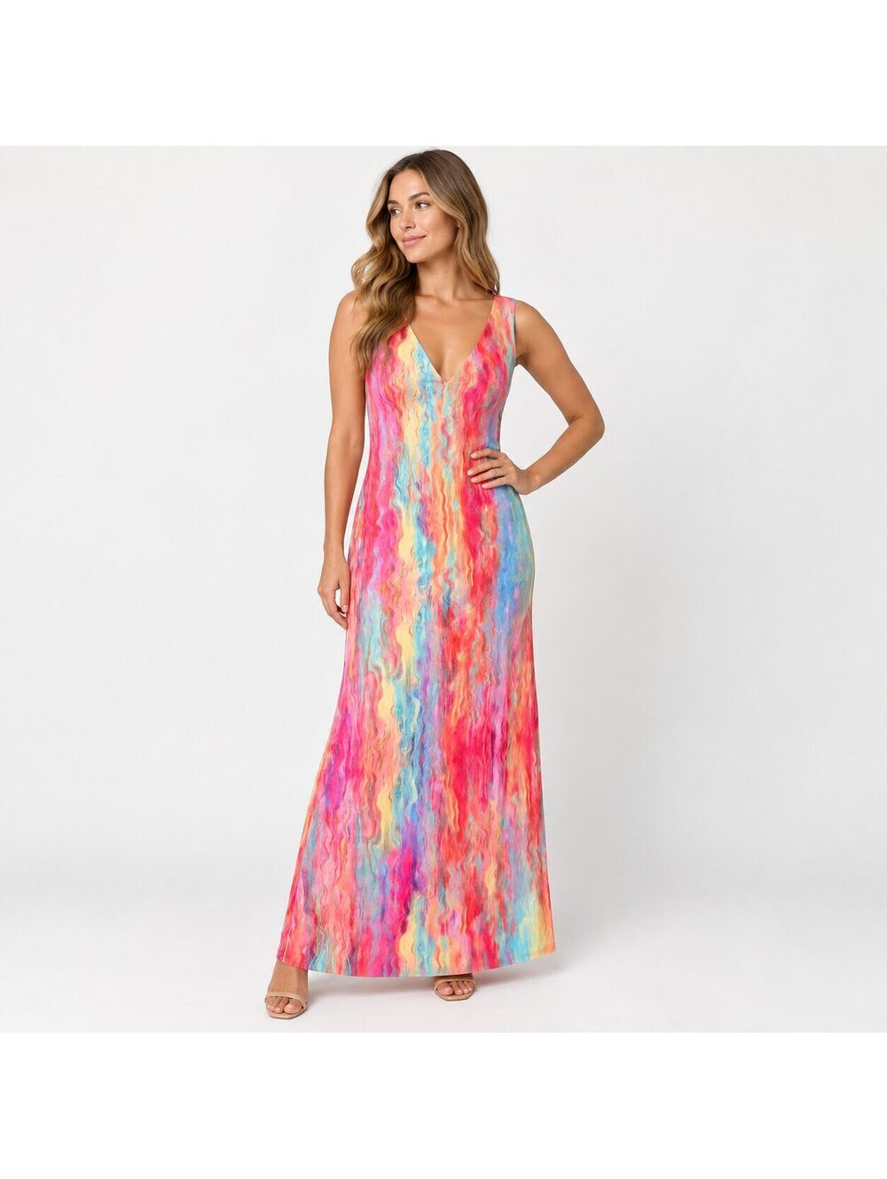 AFRM Seraph AllSaints Multicolor Abstract V-Neck Maxi Dress NWT Size M